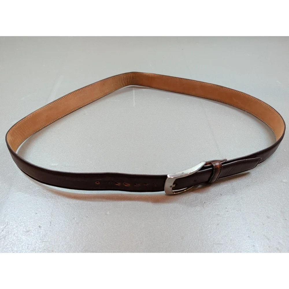 Johnston & Murphy Mens Brown Leather Dress Belt 40 Silver Buckle 29-N0072U/35